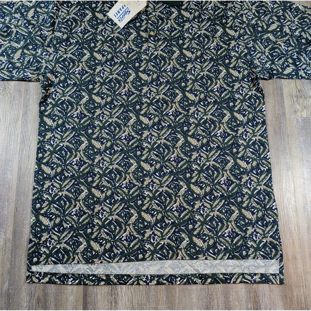 NOS Vintage Super Sports Golf Apparel Geometric Polo Shirt Green Men's XL NWT